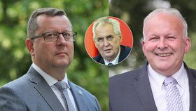 Ministerští kandidáti Petr Krčál a Antonín Staněk (oba ČSSD) se v pondělí sešli v Lánech s prezidentem Milošem Zemanem (25. 6. 2018).