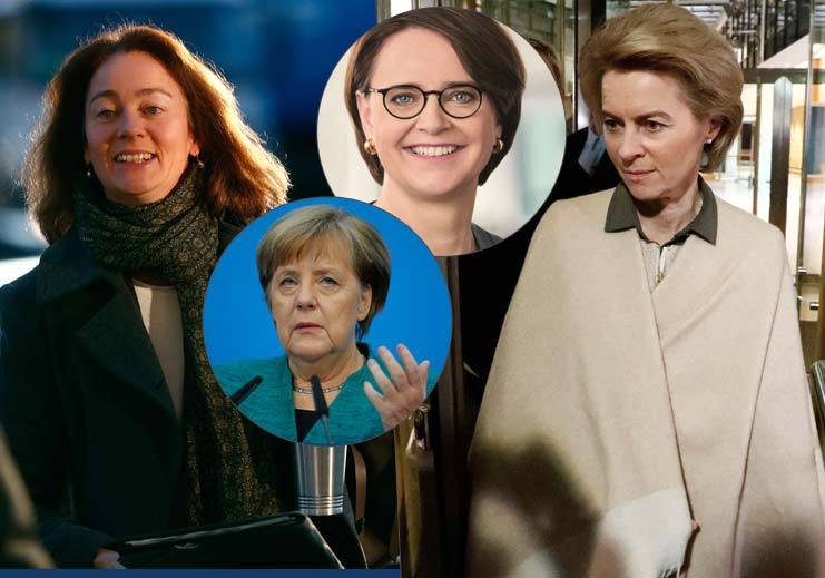 Ženy německé vlády: zleva ministryně pro rodinu Katarina Barleyová, kancléřka Angela Merkelová, ministryně zdravotnictví Annette Widmann-Mauzová a staronová ministryně obrany Ursula von der Leyenová