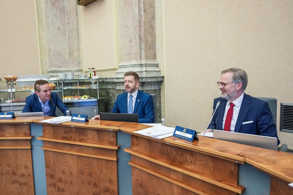 Jednání vlády: Premiér Petr Fiala a vicepremiér Vít Rakušan. (25. 1. 2023)