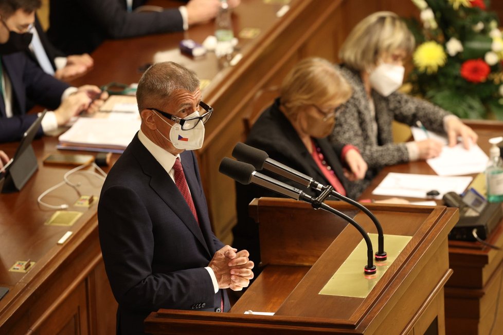 Expremiér Andrej Babiš při jednání Sněmovny o vyslovení důvěry vládě (13. 1. 2022)