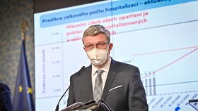 Vicepremiér a ministr průmyslu, obchodu a dopravy K. Havlíček na tiskové konferenci (26. října 2020)