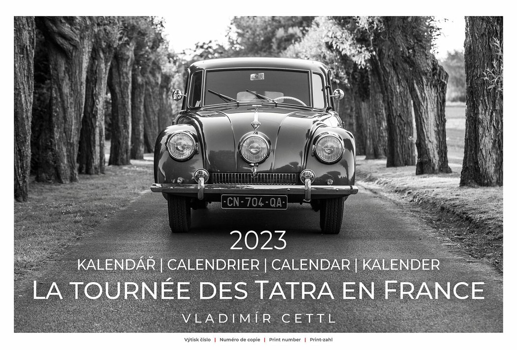 Titulní strana kalendáře pro rok 2023 La Tournée des Tatra en France