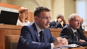 Ministr dopravy Vladimír Kremlík (za ANO) 14. června 2019 v Senátu na veřejném slyšení o potřebnosti vodního koridoru Dunaj - Odra - Labe.