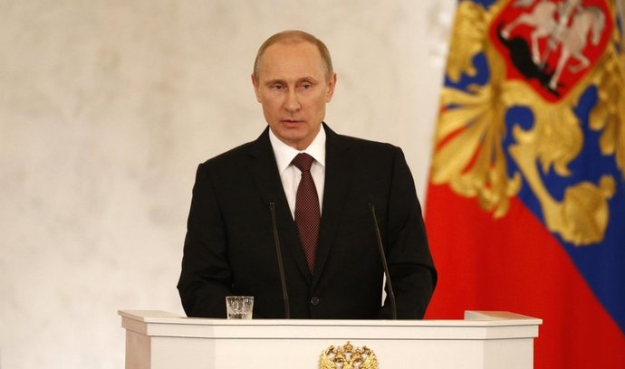 Vladimir Putin během projevu v Moskvě