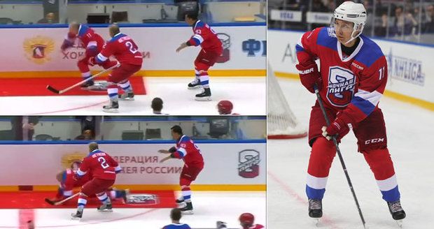 Hokejista Putin na kolenou: Po kanonádě přehlédl na ledě koberec a letěl k zemi