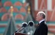 Vladimir Putin během projevu na Rudém náměstí v Moskvě (9.5.2023)