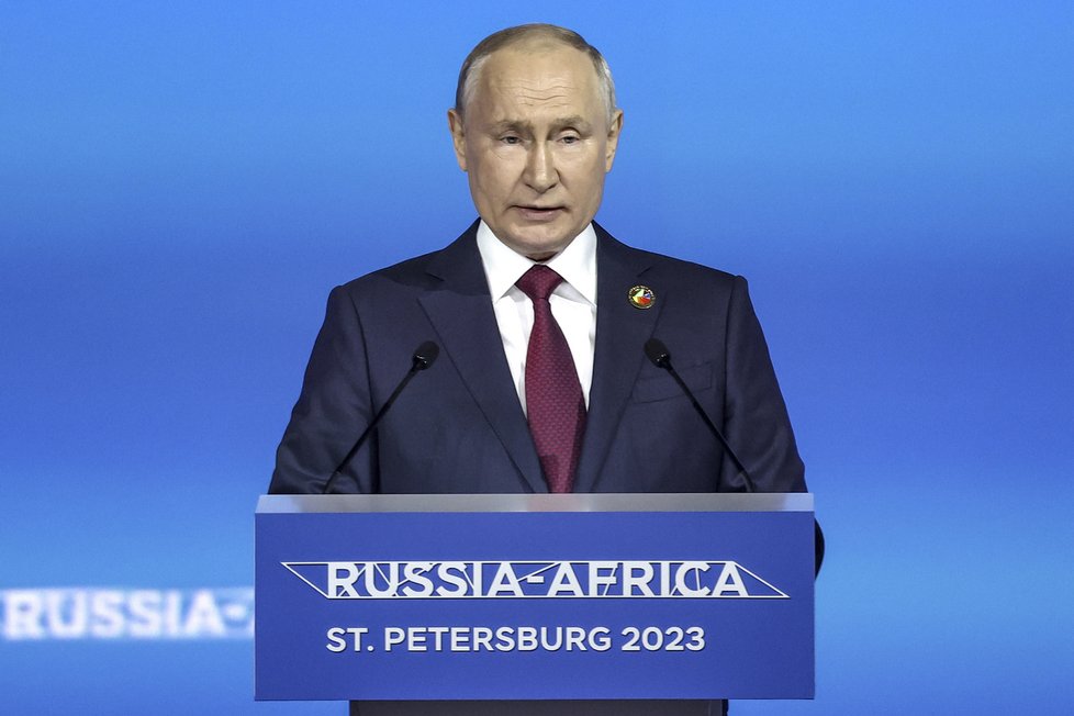 Ruský prezident Vladimír Putin na zahájení rusko-afrického summitu v Petrohradě (27.7. 2023)