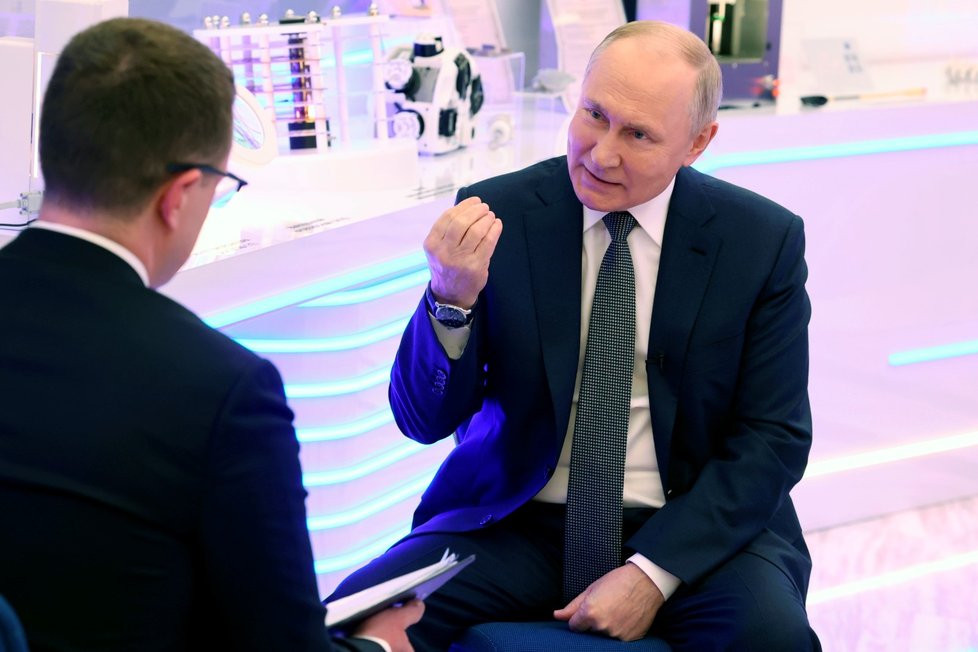 Vladimir Putin během rozhovoru pro Rossija 1 (14. 2. 2024)