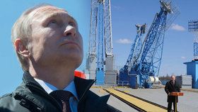 Vladimir Putin při startu rakety Sojuz z kosmodromu Vostočnyj