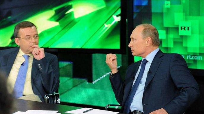 Vladimír Putin v ruské státní televizi Russia Today