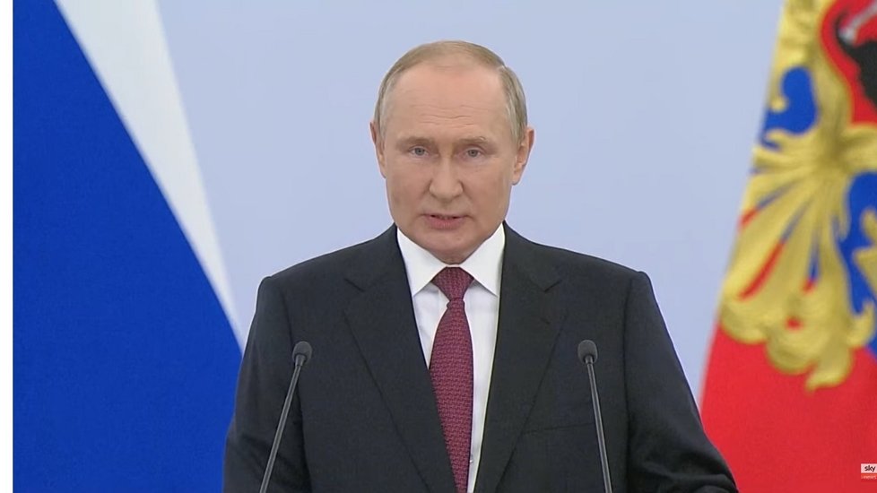 Vladimir Putin na slavnostní ceremonii (30. 9. 2022)