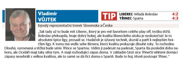 Vladimír Vůjtek a jeho tip v semifinále tipovacího extraligového play off