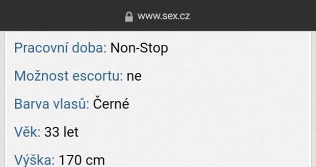 Ofocený falešný inzerát na eskort služby Vlaďky Erbové