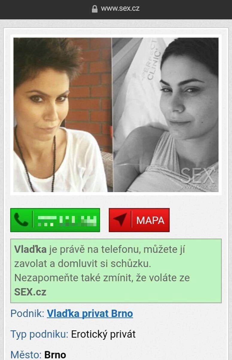 Ofocený falešný inzerát na escort služby Vlaďky Erbové