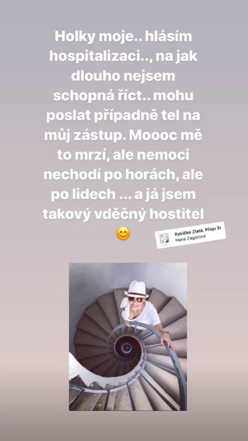 Vlaďka Erbová informovala fanoušky o své hospitalizaci na instagramui