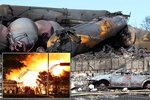 Vykolejený vlak se 73 cisternami s ropou rozpoutal v Kanadě ohnivé peklo