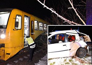 Řidička osobního auta vjela na přejezd, když blikala červená výstražná světla. Srazila se s přijíždějícím vlakem, pak z místa nehody utekla.