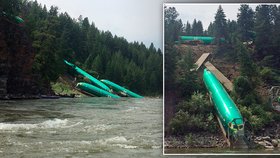 Při vykolejení vlaku v americké Montaně skončilo 6 trupů boeingů v řece.