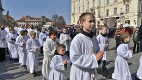 Smuteční procesí na pohřbu kardinála Vlka