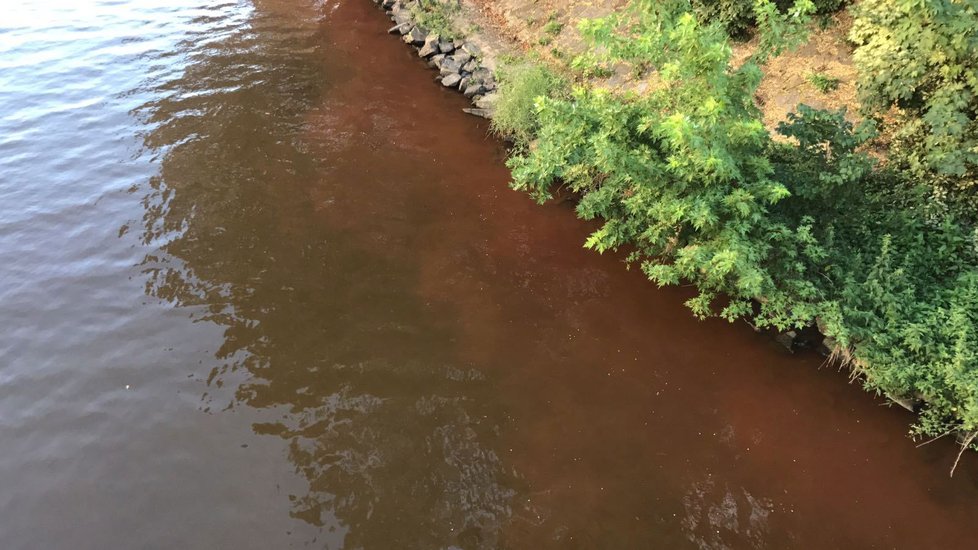 Vltava se zbarvila do ruda. Policie zjišťuje, jak k tomu došlo.