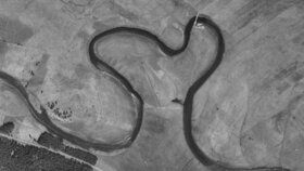 Srdce Vltavy na ortofotu z poloviny 20. století