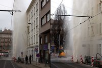 Stavaři v Praze překopli potrubí: Voda stříkala do 20 metrů