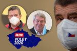 Volby 2020: Zleva Jan Hamáček (ČSSD), Vojtěch Filip (KSČM), Andrej Babiš (ANO)
