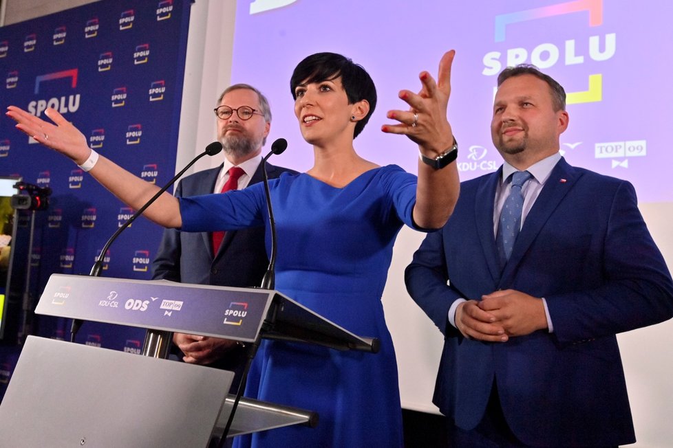Markéta Pekarová Adamová, předsedkyně TOP 09 slaví. Koalice Spolu porazila ANO Andreje Babiše