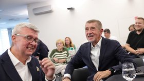 Volební štáb ANO: Andrej Babiš a Karel Havlíček