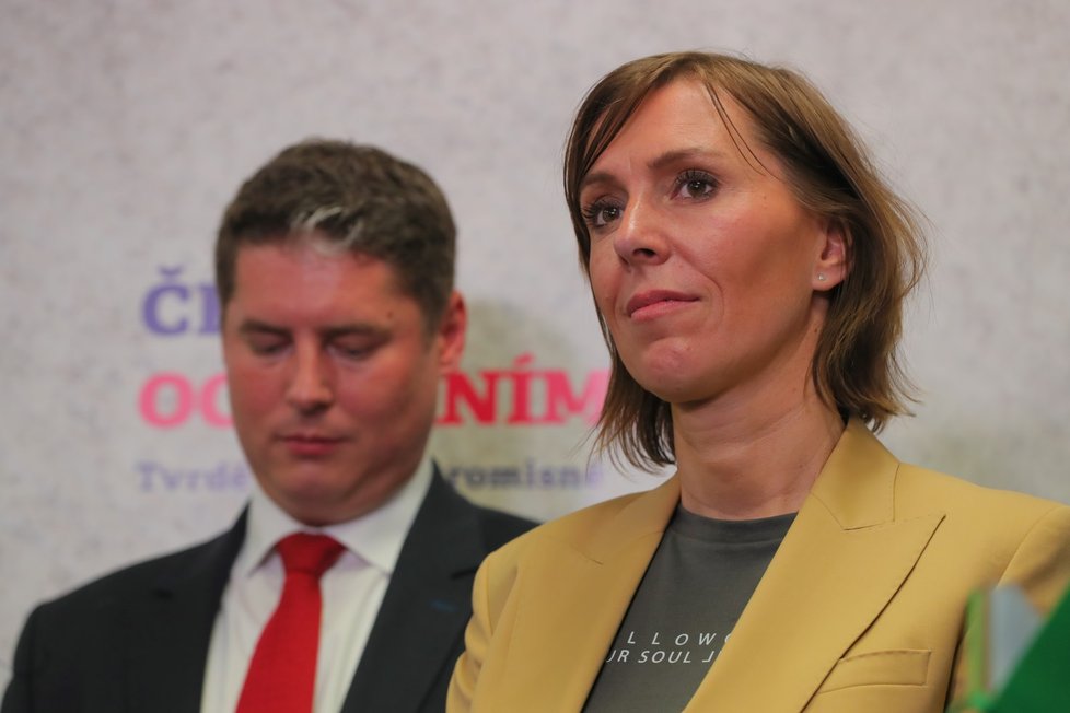 Martina Dlabajová během tiskové konference po zveřejnění výsledků voleb do Evropského parlamentu (26. 5. 2019)