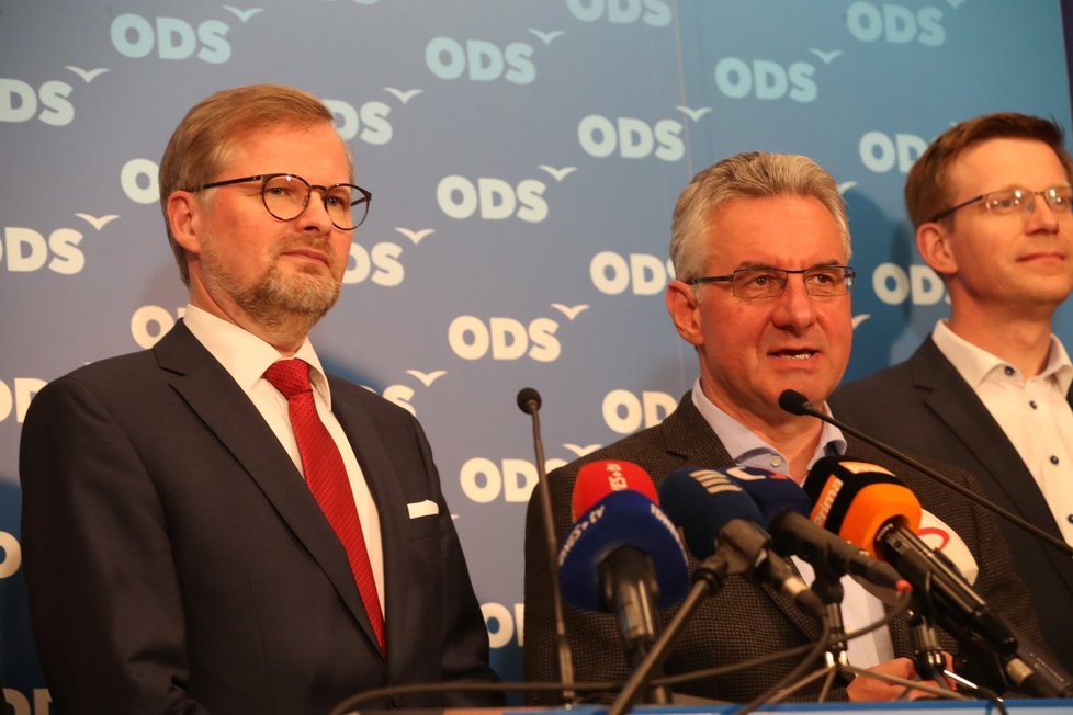 ODS během tiskové konference po zveřejnění výsledků voleb do Evropského parlamentu (26. 5. 2019)