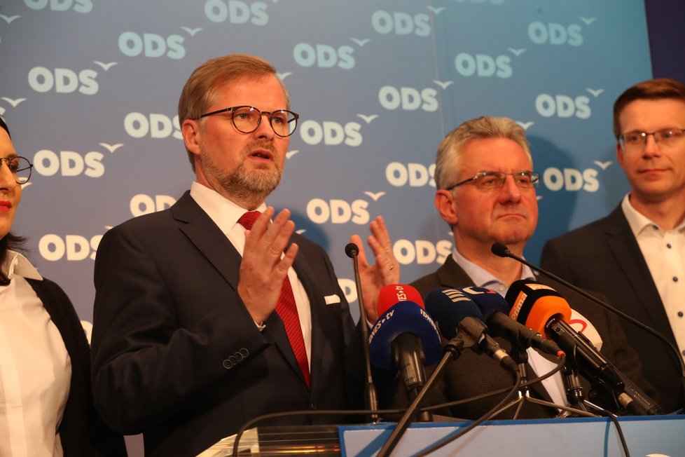 ODS během tiskové konference po zveřejnění výsledků voleb do Evropského parlamentu (26. 5. 2019)