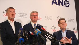 Štáb ANO - Andrej Babiš, Karel Havlíček, Patrik Nacher