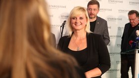 Tisková konference STAN - Petr Hlaváček, Vít Rakušan a Petra Pecková.