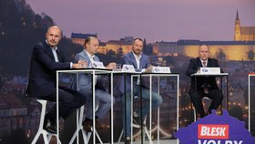 Krajská debata Blesku 2020: Zleva Josef Bernard (za STAN), Zdeněk Štefek (KSČM), Jakub Unucka (ODS) a Ladislav Okleštěk (ANO),