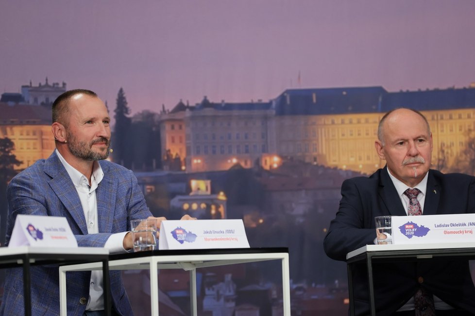 Krajská debata Blesku 2020: Zleva Jakub Unucka (ODS), Ladislav Okleštěk (ANO)