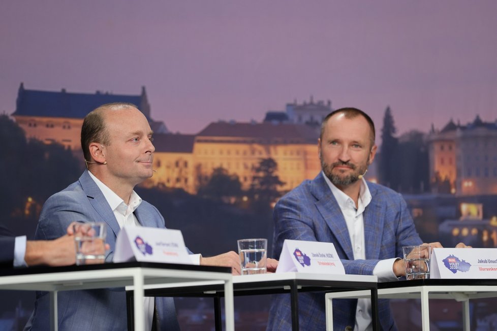 Krajská debata Blesku 2020: Zleva Zdeněk Štefek (KSČM), Jakub Unucka (ODS)