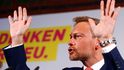 Reakce předsedy FDP Christiana Lindnera na předběžné výsledky voleb.