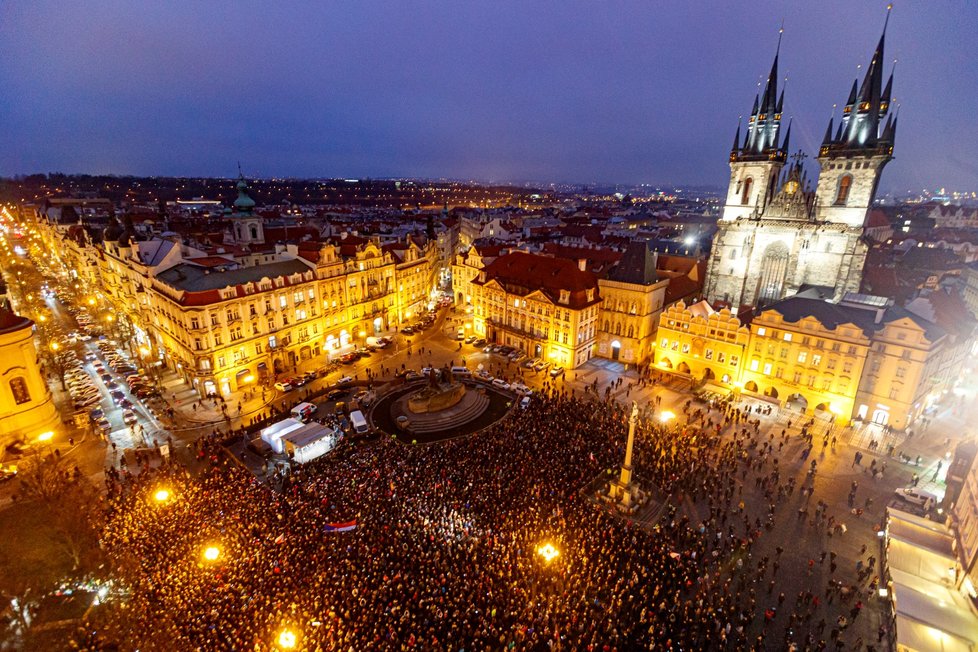 Prezidentské volby 2023: Příznivci Petra Pavla na Staroměstském náměstí (25. 1. 2023)