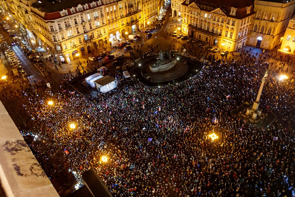 Prezidentské volby 2023: Příznivci Petra Pavla na Staroměstském náměstí (25. 1. 2023)