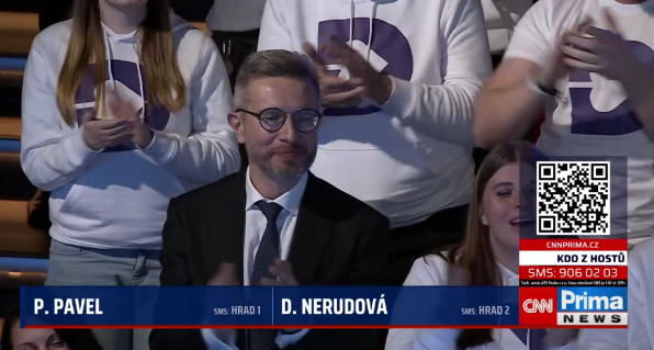 Manžel Danuše Nerudové Robert v publiku při debatě CNN Prima.