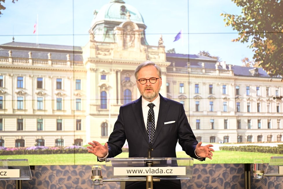 Petr Fiala na tiskové konferenci k vítězství Petra Pavla v prezidentských volbách (28. 1. 2023)