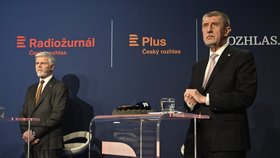 Petr Pavel a Andrej Babiš v poslední předvolební debatě v Českém rozhlase (27. 1. 2023)