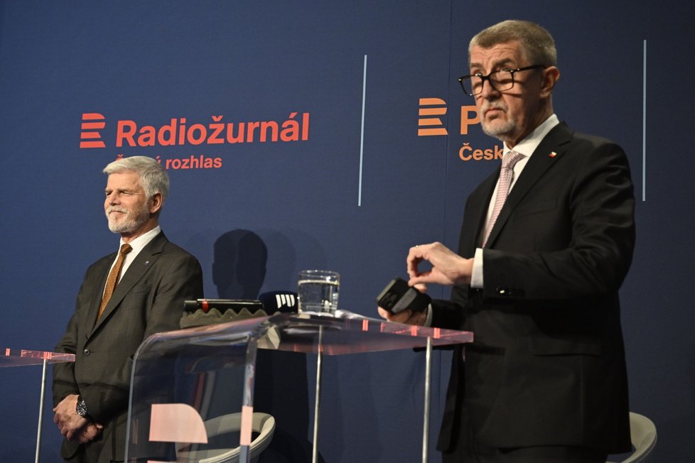 Petr Pavel a Andrej Babiš v poslední předvolební debatě v Českém rozhlase. (27.1.2023)