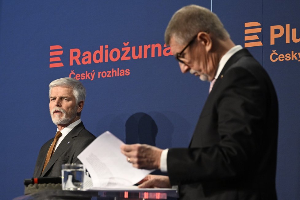 Petr Pavel a Andrej Babiš v poslední předvolební debatě v Českém rozhlase. (27.1.2023)