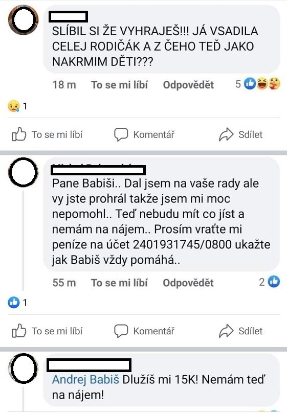 Vzkazy zklmaaných sázejících Andrejovi Babišovi.