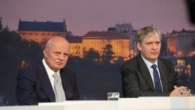 Michal Horáček a Jiří Dienstbier ve volebním studiu Blesku.