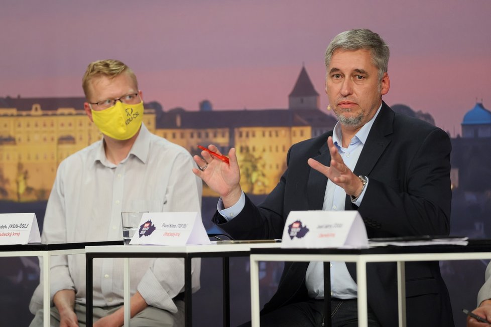 Debata Blesku o školství: Zleva  Pavel Bělobrádek (KDU-ČSL) a Pavel Klíma (TOP 09) (17. 9. 2020)
