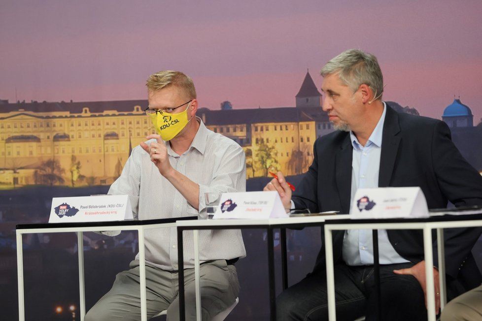 Debata Blesku o školství: Zleva Pavel Bělobrádek (KDU-ČSL) a Pavel Klíma (TOP 09) (17. 9. 2020)