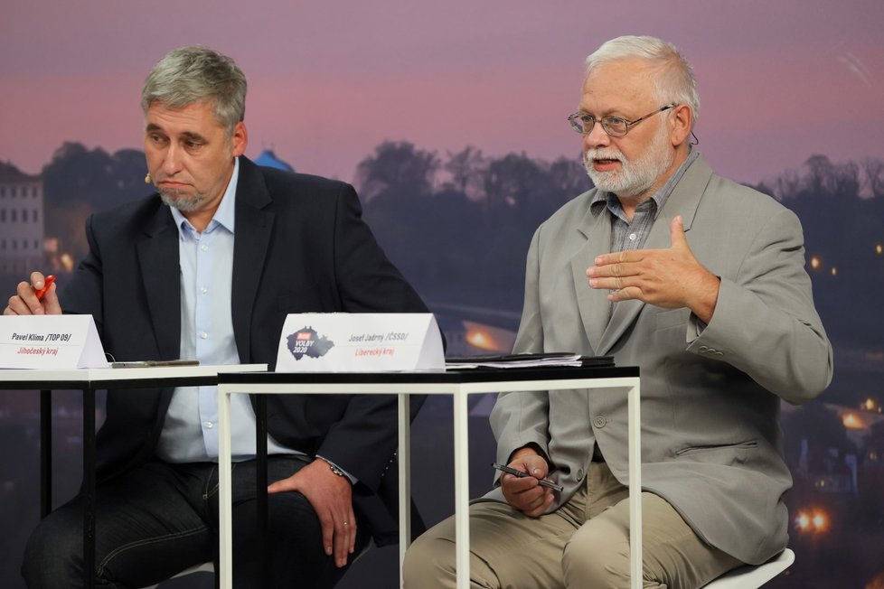 Debata Blesku o školství: Zleva Pavel Klíma (TOP 09) a Josef Jadrný (ČSSD) (17. 9. 2020)